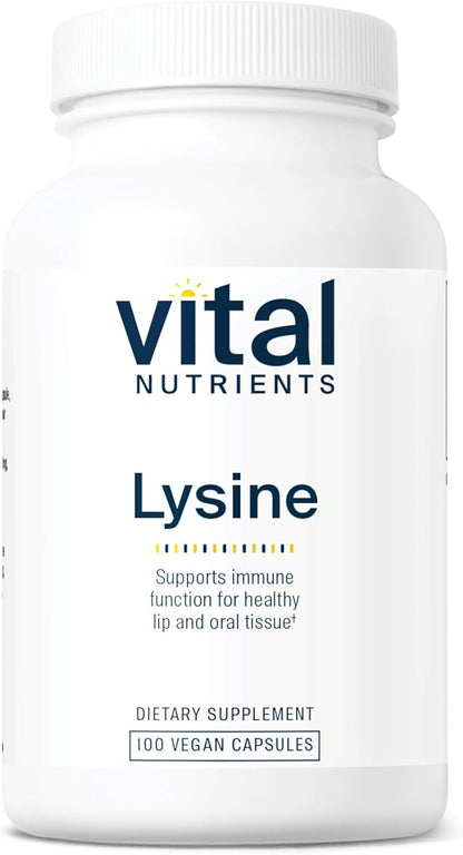 Vital Nutrients Lysine | Lysine Supplement Supports Healthy Lip and Oral Tissue | Immune Support Supplement Promotes Calcium Absorption | Gluten, Dairy, Soy Free | Non-GMO | 100 Capsules