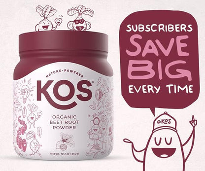 KOS Organic Beet Root Powder - USDA Certified, Non-GMO, Gluten & Soy Free - 90 Servings