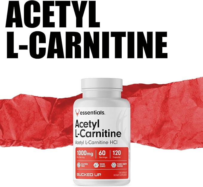Bucked Up Acetyl L-Carnitine 1000mg Per Serving, Supports Brain Function Essentials (60 Servings, 120 Capsules)