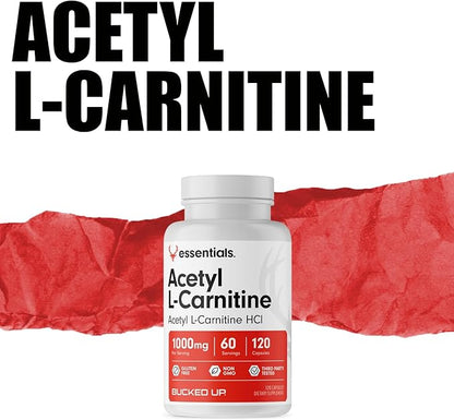 Bucked Up Acetyl L-Carnitine 1000mg Per Serving, Supports Brain Function Essentials (60 Servings, 120 Capsules)
