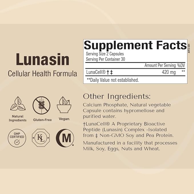 Lunasin│Cellular Health Supplement Vegan Friendly | Cardiovascular Wellness, Triple-Antioxidant Defense, and Epigenetic Support for Optimal Health