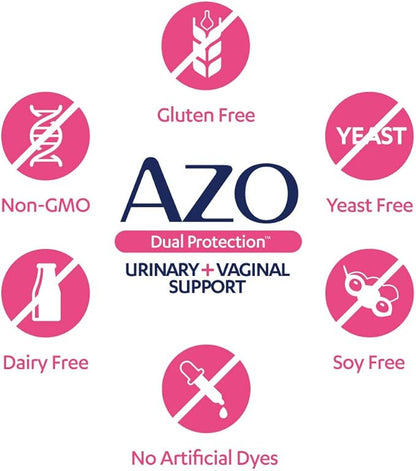 AZO Dual Protection, Urinary + Vaginal Support, Prebiotics and Probiotics for Women*, Starts Working Within 24 Hours, Non-GMO, 30 Count