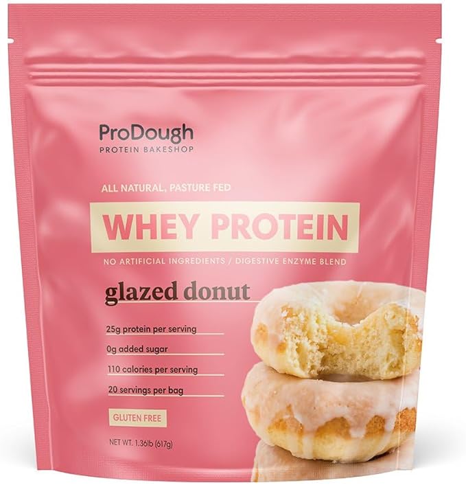 ProDough Gourmet Whey Isolate Hydrolized Protein Powder for Shake Mix- Easy Digest Enzyme Blend, 25g Protein per Serving, Natural Ingredients, Gluten Free, Keto Friendly (Glazed Donut)