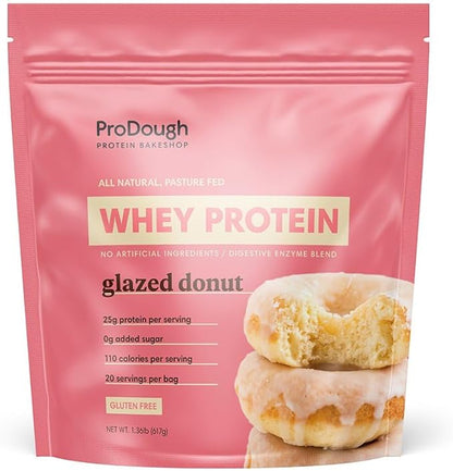 ProDough Gourmet Whey Isolate Hydrolized Protein Powder for Shake Mix- Easy Digest Enzyme Blend, 25g Protein per Serving, Natural Ingredients, Gluten Free, Keto Friendly (Glazed Donut)