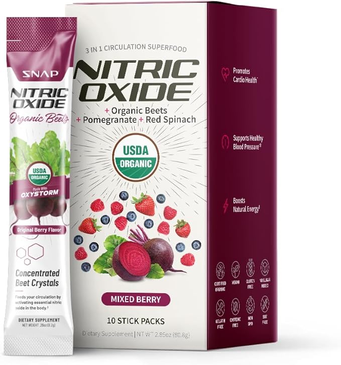 Snap Supplements Nitric Oxide Organic Beet Root Powder, Circulation Superfood On-The-Go, Convenient Single Serve Packs (10 Packs)