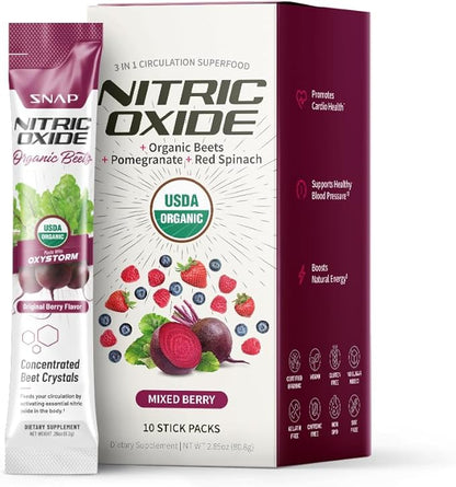 Snap Supplements Nitric Oxide Organic Beet Root Powder, Circulation Superfood On-The-Go, Convenient Single Serve Packs (10 Packs)