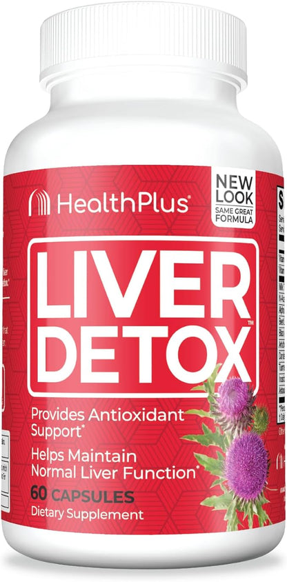 Health Plus, Liver Detox, Natural Herbal Liver Support & Detox Supplement with Milk Thistle, Dandelion and Turmeric Root, 60 capsules