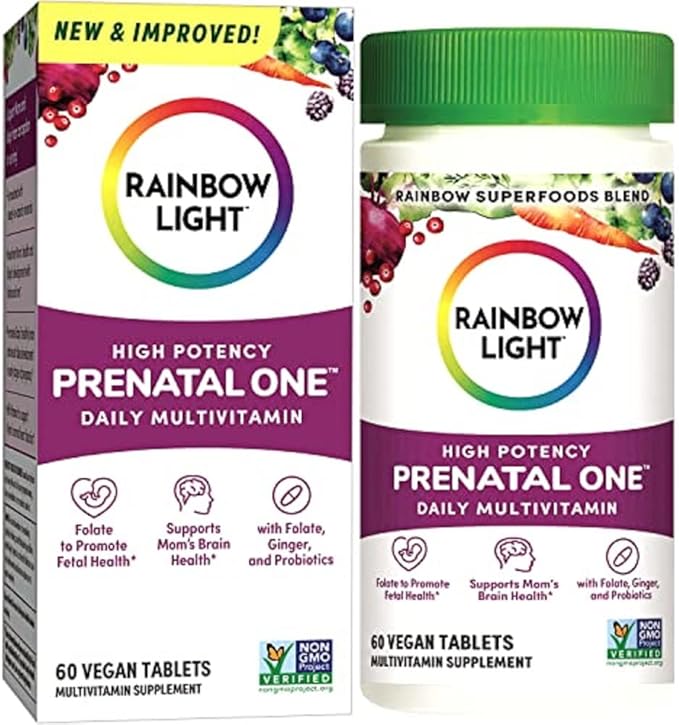Rainbow Light High-Potency Prenatal One Multivitamin, Prenatal Health Multivitamin Supports Mom's Health and Baby's Development, With Vitamin C, Vegan, 60 Count
