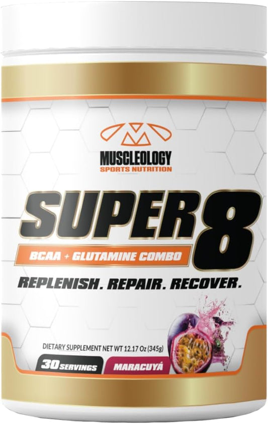 Super 8 High Performance BCAA, Electrolyte & Glutamine Blend Formula - Post-Workout Recovery and Muscle Building Supplement, 30 Serving (Maracuya)