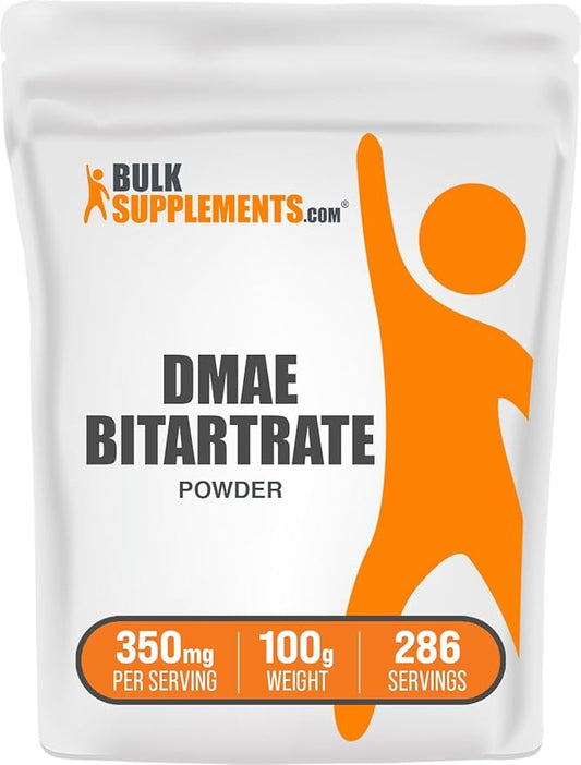 BulkSupplements.com DMAE Bitartrate Powder - Dimethylaminoethanol Bitartrate, DMAE Supplement - DMAE Powder, Gluten Free, 350mg per Serving, 100g (3.5 oz) (Pack of 1)