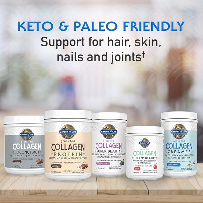 Garden of Life Grass Fed Collagen Protein Powder - Vanilla, 14 Servings, Collagen Powder for Joints Mobility Muscle Repair, Collagen Peptides, Super Seeds Coconut MCTs, Hydrolyzed Collagen Supplement