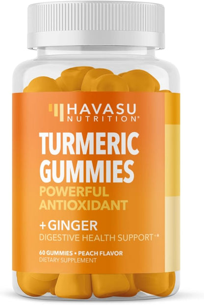 Turmeric Gummies With Ginger - Turmeric Supplement With Ginger Root Extract - Ginger Chews with Turmeric Curcumin for Immune Support and Joint Health - Peach Flavor - 60 Turmeric and Ginger Gummies
