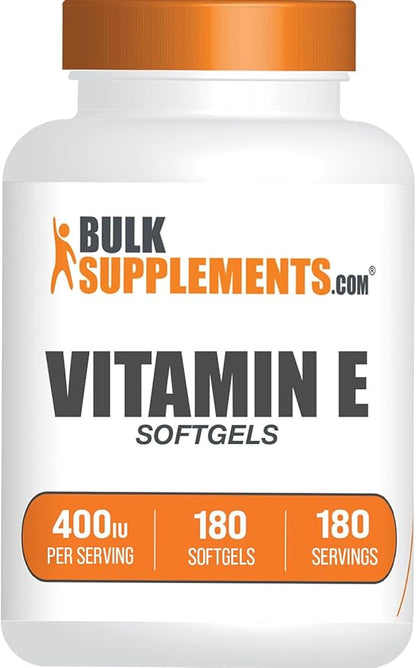 BulkSupplements.com Vitamin E 400 IU Softgels - Vitamin E Supplement, Vitamin E Softgels - as D-Alpha-Tocopherol, Antioxidants - Gluten Free, 1 Softgel per Serving, 180 Count (Pack of 1)
