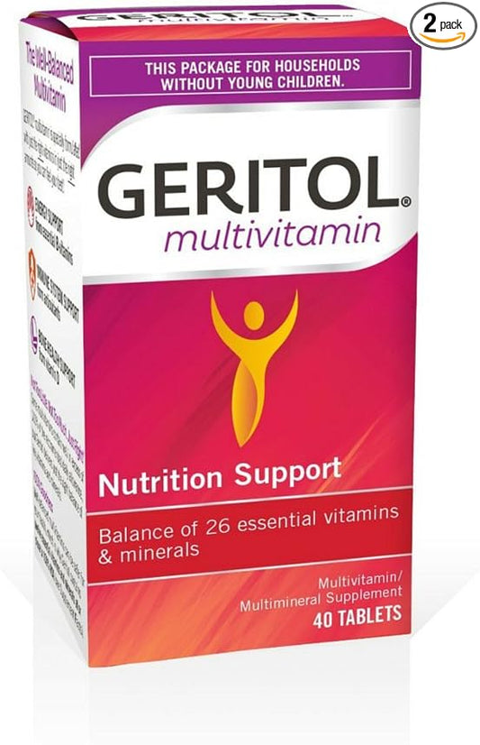 Geritol Multi-Vitamin Nutritional Support Tablets, Balance of 26 Essential Vitamins and Minerals, 40-Count (Pack of 2)