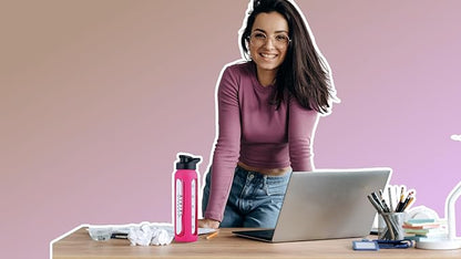 Fitness | Glass Protein Shaker | Protein Shaker | Drinking Bottle | with Spiral Ball | Pink