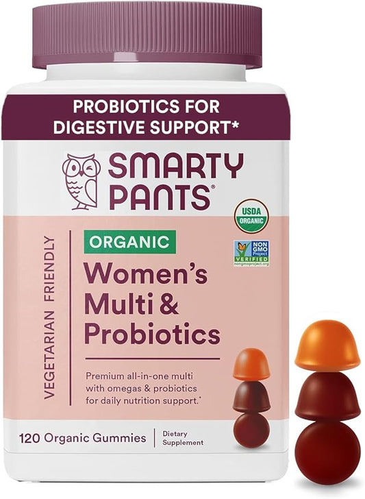 SmartyPants Organic Women's Multivitamin Gummies: Biotin, Probiotics, Methylfolate, Omega 3 (ALA), Vitamin D3, C, Vitamin B12, B6, Vitamin A, K & Zinc, Gluten Free, 120 Count (30 Day Supply)