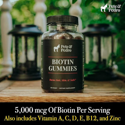 Pete & Pedro BIOTIN Gummies - Daily Hair Growth Strengthening Supplement for Stronger Hair, Skin, & Nails | Cherry Flavor Biotin Gummy 5000mcg Per Serving | As Seen on Shark Tank, 60 Count