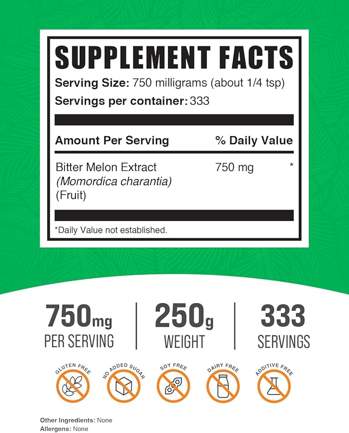 BulkSupplements.com Bitter Melon Extract Powder - Bitter Melon Supplement, Bitter Gourd Extract - Herbal Supplement, Gluten Free, 750mg per Serving, 250g (8.8 oz) (Pack of 1)