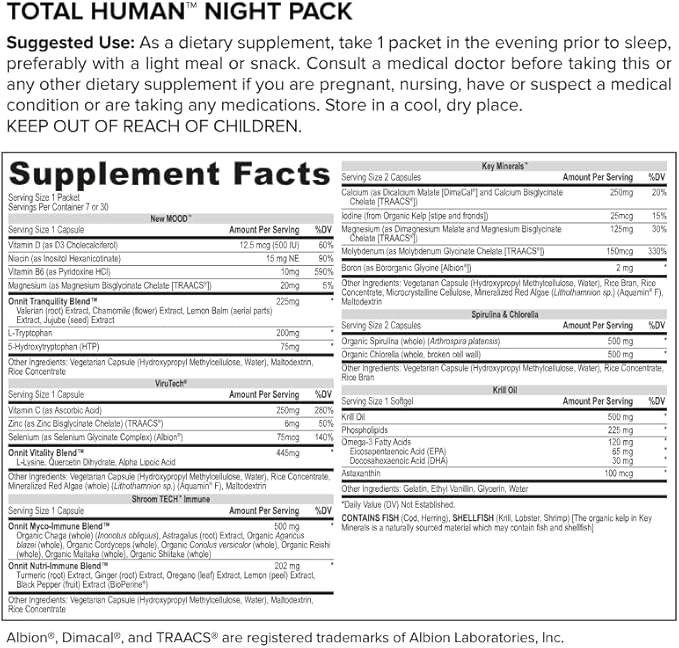 ONNIT Premium Alpha Brain Bundle - Nootropic Brain Supplement (30 Count) for Focus, Concentration & Memory + Total Human Day and Night Vitamin Packs for Men and Women (30-Day Supply)