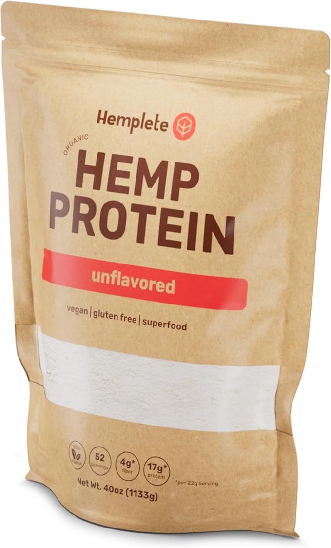 Organic Hemp Heart Unflavored Vegan Protein Powder, Plant-Based for Balanced Nutrition, All-Natural, 1 Ingredient, No Artificial Ingredients, Easy to Digest & Mix (40oz)