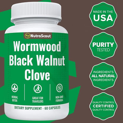Wormwood, Black Walnut & Clove Complex | Whole Body Detox Cleanse | Lab Tested, USA Made, Non-GMO, Easy to Swallow | 60 Capsules