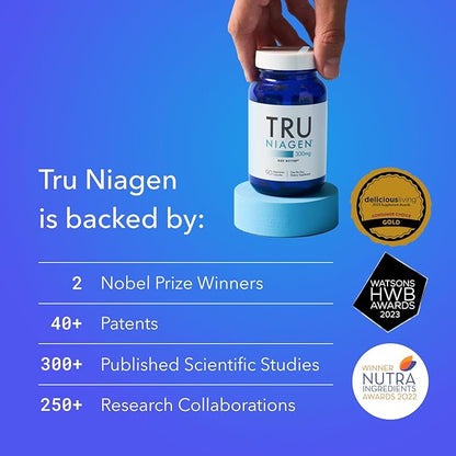 TRU NIAGEN Patented NAD+ Supplement for Anti Aging and Cell Regeneration, 300 mg Niagen, 90 Servings | Supports Cellular Energy, Brain, Muscle | Nicotinamide Riboside (NR) Take 1 Daily | 2 Bottles