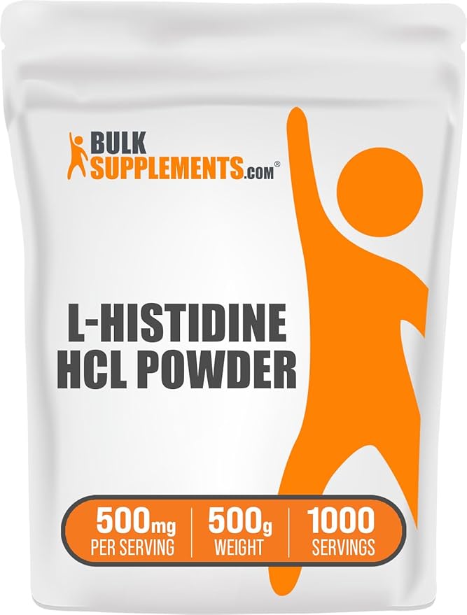 BulkSupplements.com L-Histidine HCl Powder - L-Histidine Supplement, Histidine 500mg - Essential Amino Acid, Gluten Free, 500mg per Serving, 500g (1.1 lbs) (Pack of 1)