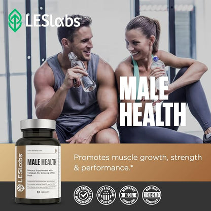 LES Labs Male Health – Enhance Hormone Production, Strength & Vitality, Drive & Endurance – Tongkat Ali, Ginseng, Maca & Boron – Non-GMO Supplement – 60 Capsules