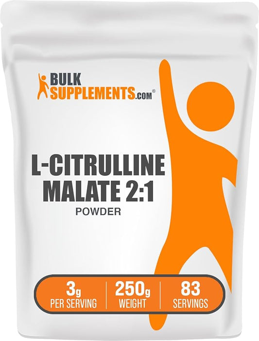 BulkSupplements.com L-Citrulline Malate 2:1 Powder - L Citrulline Malate Supplement, Citrulline Malate Powder - Unflavored & Gluten Free - 3g per Servings, 250g (8.8 oz) (Pack of 1)