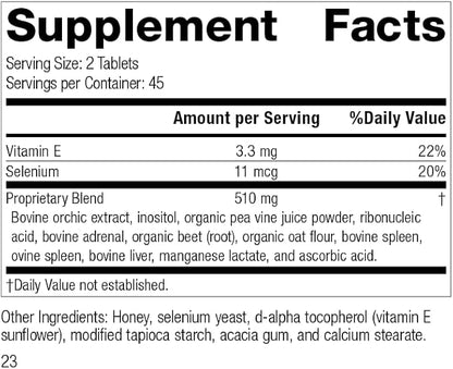 Standard Process Cataplex E - Whole Food RNA Supplement and Antioxidant with D-Alpha Tocopherol Vitamin E, Beet Root, Ascorbic Acid, Inositol, Selenium, and Honey - 90 Tablets
