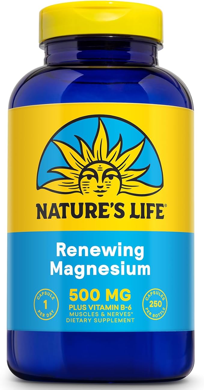 Nature’s Life Renewing Magnesium 500 mg - Magnesium Citrate, Magnesium Malate, Magnesium Oxide Plus Vitamin B-6 - Muscles and Nerves Support - Lab Verified (250 Servings, 250 VegCaps)
