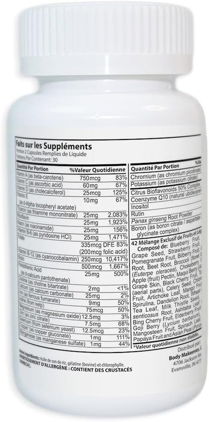 | Best Daily Multi Vitamin Formula | Supports Immune System| Increases Energy | Well Being Formula | Unique Fruit and Veggie Blend (60 Easy to Swallow Liquid Caps)