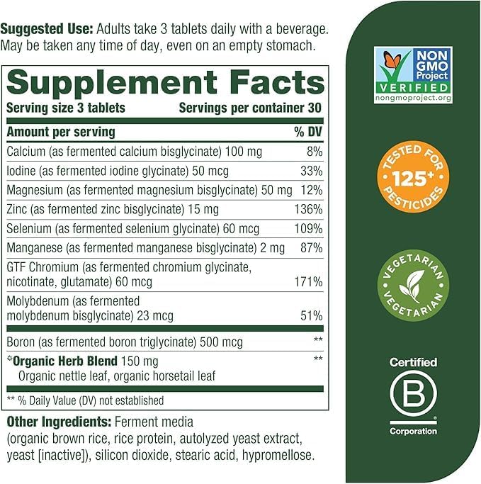 MegaFood Balanced Minerals - Calcium, Fermented Magnesium Glycinate, Zinc, Selenium, GTF Chromium, Molybdenum, Nettle Leaf, Horsetail Leaf - Made Without 9 Food Allergens - 90 Tablets (30 Servings)
