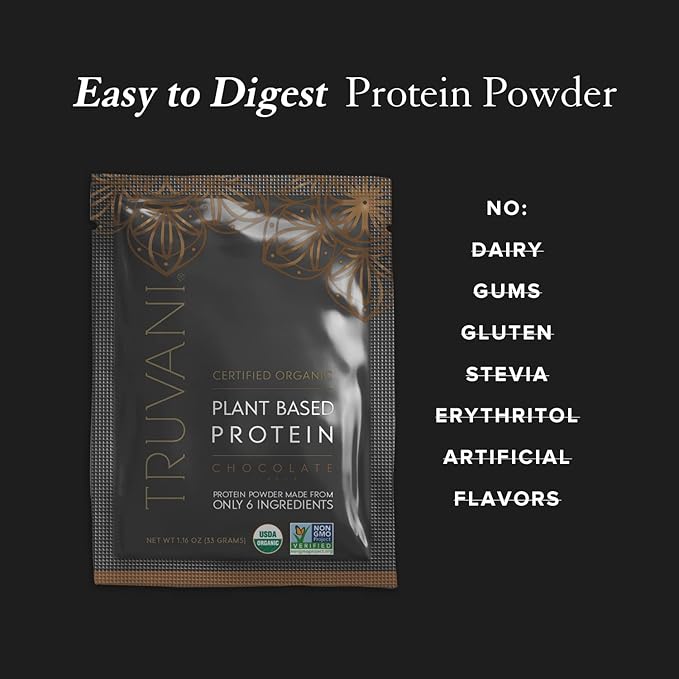 Truvani Vegan Pea Protein Powder | Chocolate | 20g Organic Plant Based Protein | 10 Travel Packets | Keto | Gluten & Dairy Free | Low Carb | No Added Sugar