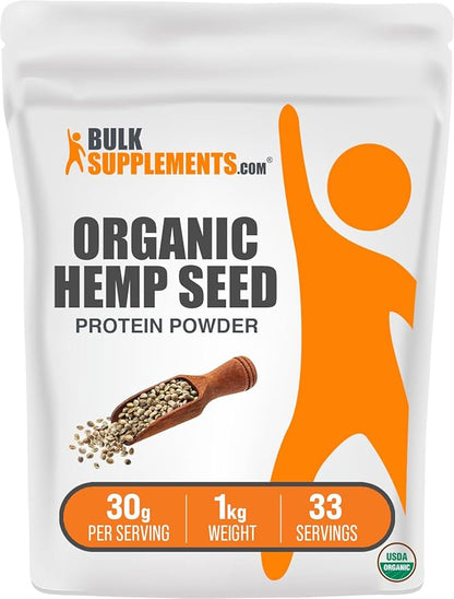 BulkSupplements.com Organic Hemp Protein Powder - Hemp Seed Protein, Superfood Protein Powder, Unflavored Protein - Vegan & Gluten Free, 30g per Serving, 1kg (2.2 lbs) (Pack of 1)