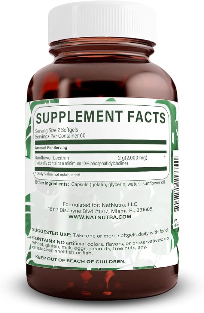 Natural Nutra Sunflower Lecithin 2000 mg Supplement – Soy Free, Non-GMO, Gluten-Free 120 Softgels (2 Pack) | Liver Function Support, Brain Health Booster, Memory & Focus Enhancement