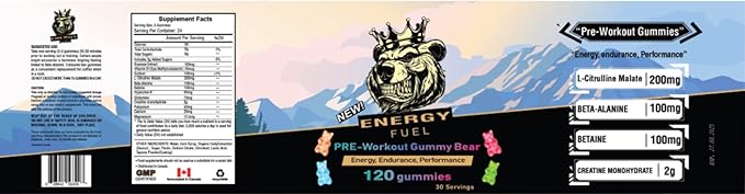 Pre Workout Gummies Elite Fuel - Endless Energy, Instant Strength Gain, Intense Pump, Enhanced Energy Output and Improved Athletic Performance, Endurance Performance