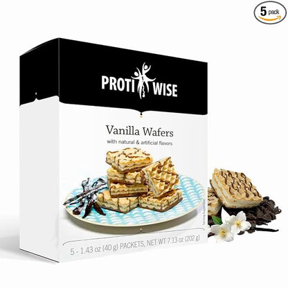 ProtiWise High Protein Wafers | Vanilla | 15g Protein Per Serving, Low Carb, Low Sugar, High Fiber Snack | Gluten-Free, Keto-Friendly Diet for Hunger Control & Weight Loss | 5/Box