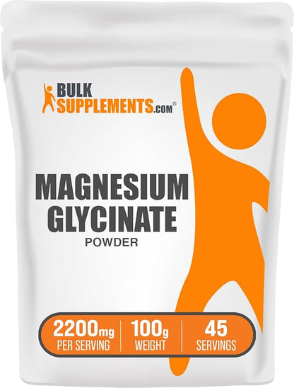 BulkSupplements.com Magnesium Glycinate Powder - Magnesium Bisglycinate, Magnesium Supplement, Magnesium Glycinate 400mg - Gluten Free - 2200mg per Serving, 100g (3.5 oz) (Pack of 1)