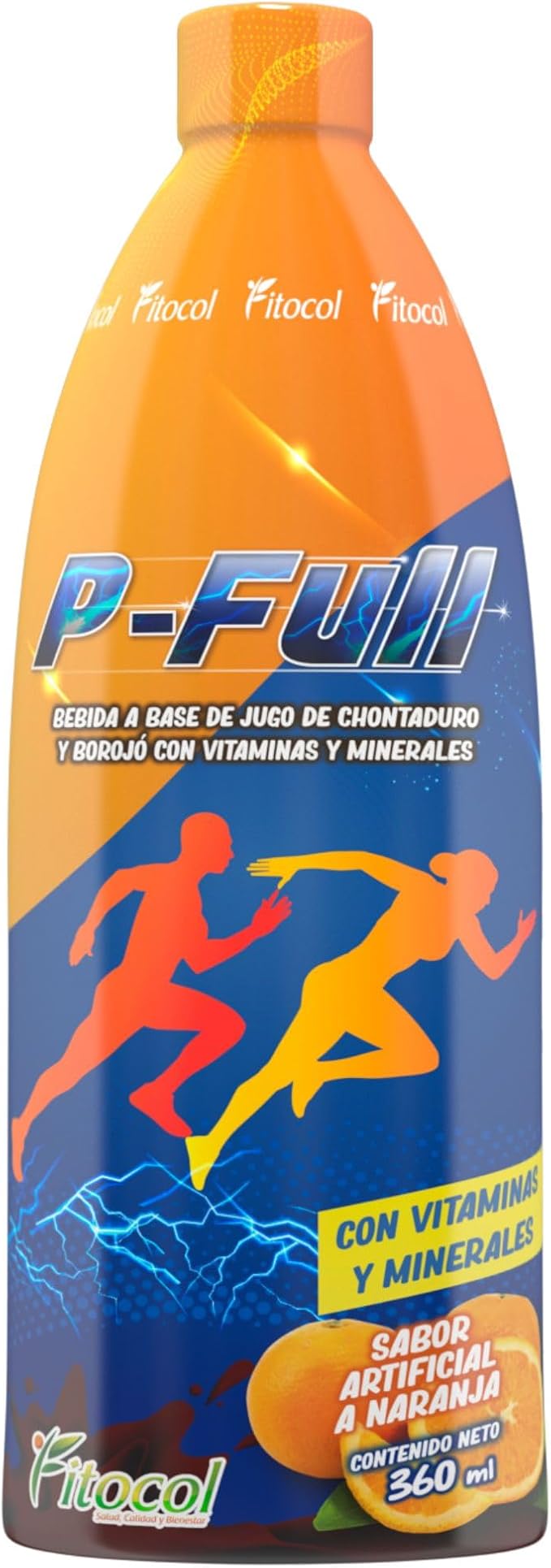 FITOCOL P-Full, Liquid Multivitamins for Women and Men, Mineral and Vitamin Drink with Chontaduro y Borojo, Liquid Vitamins with Orange Flavor, 360ml