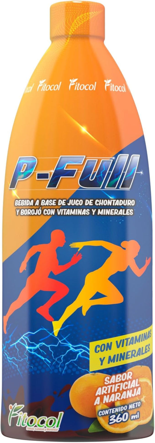 FITOCOL P-Full, Liquid Multivitamins for Women and Men, Mineral and Vitamin Drink with Chontaduro y Borojo, Liquid Vitamins with Orange Flavor, 360ml