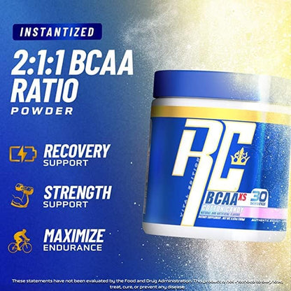 Ronnie Coleman's BCAA XS Powder with EAAs, Branched Chain Amino Acids Post Workout Muscle Recovery, Sugar Free Hydration Drink for Women and Men, Green Apple, 30 Servings