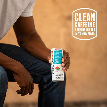 FOCUSAID Energy Drink, Brain Boost, Juicy Watermelon, Nootropics, Alpha-GPC, GABA, B-Complex, 100mg Caffeine, Yerba Mate, Green Tea, 100% Clean, No Artificial Sweeteners, 12 Oz(Pack of 12)