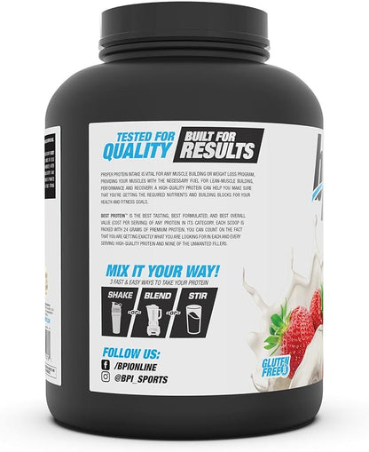 BPI Sports Best Protein – 100% Whey Protein Blend – Muscle Growth, Recovery, Meal Replacement – No Maltodextrin, No Fillers – Gluten Free – For Men & Women – Strawberries and Cream – 5.2 Pounds