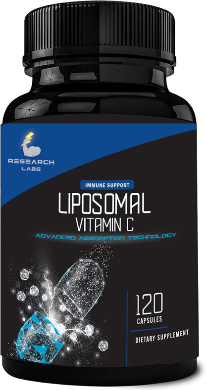 Research Labs Liposomal Vitamin C Supplement w/Enhanced Absorption LipoQuil-C™ | 120 Capsules Immune Support Collagen Booster | High Dose Fat Soluble Vita C 1000mg Buffered | Non GMO, Vegan Pills