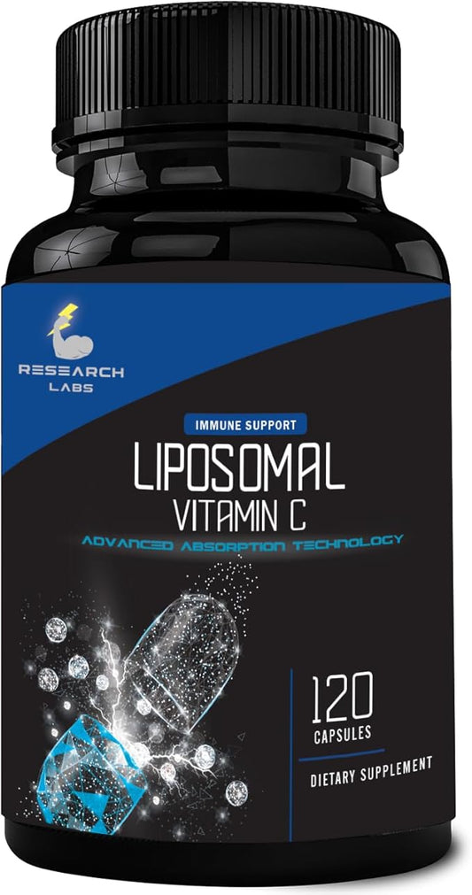 Research Labs Liposomal Vitamin C Supplement w/Enhanced Absorption LipoQuil-C™ | 120 Capsules Immune Support Collagen Booster | High Dose Fat Soluble Vita C 1000mg Buffered | Non GMO, Vegan Pills