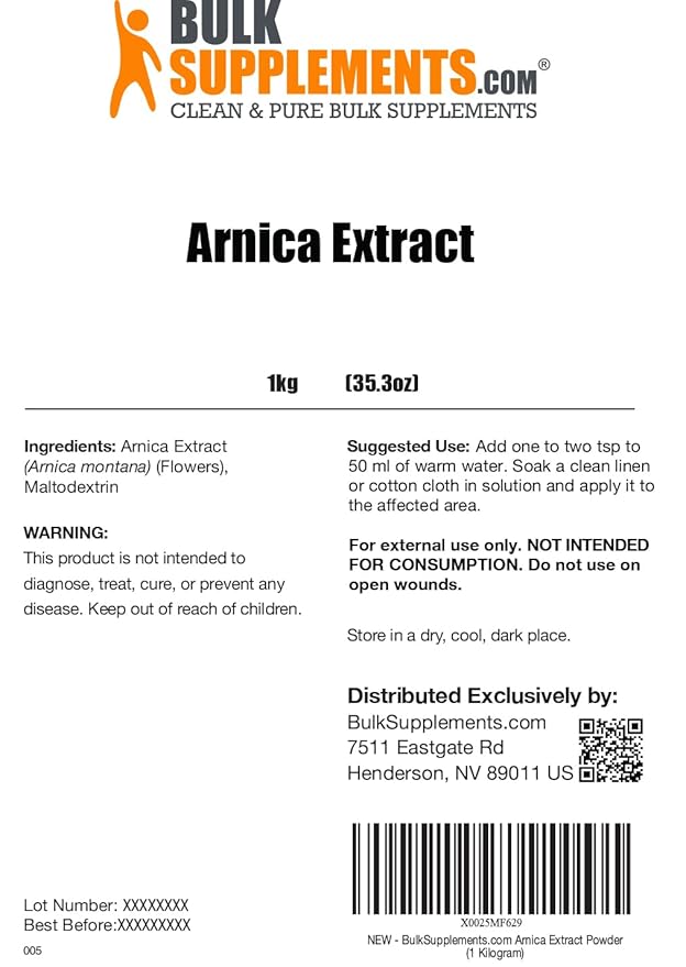 BulkSupplements.com Arnica Extract Powder - Herbal Supplements, from Dried Arnica Flower, Arnica Powder - Arnica Montana Extract, Servings Vary, 1kg (2.2 lbs) (Pack of 1)