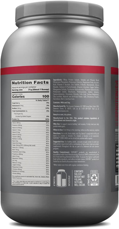 Isopure Protein Powder, Zero Carb Whey Isolate with Vitamin C & Zinc for Immune Support, 25g Protein, Keto Friendly, Strawberries & Cream, 44 Servings, 3 Pounds (Packaging May Vary)