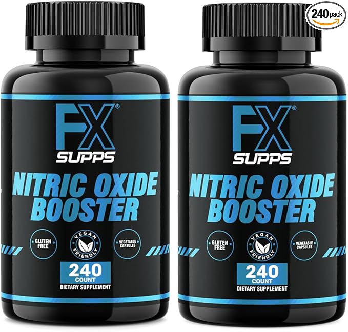 FX SUPPS Nitric Oxide Booster | Bodybuilding Pre Workout Pills for Men and Women (2 Pack of 240 Capsules) Boost Energy Pump & Vascularity | Muscle Builder Supplement with Arginine, Best for Athletes