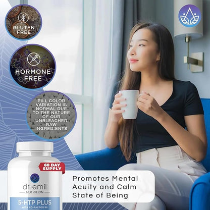 DR. EMIL NUTRITION 200 MG 5-HTP Plus with SAM-e for Mood, Stress, and Sleep - 5HTP Supplement with Vitamin B6-120 Vegan Capsules, 60 Servings